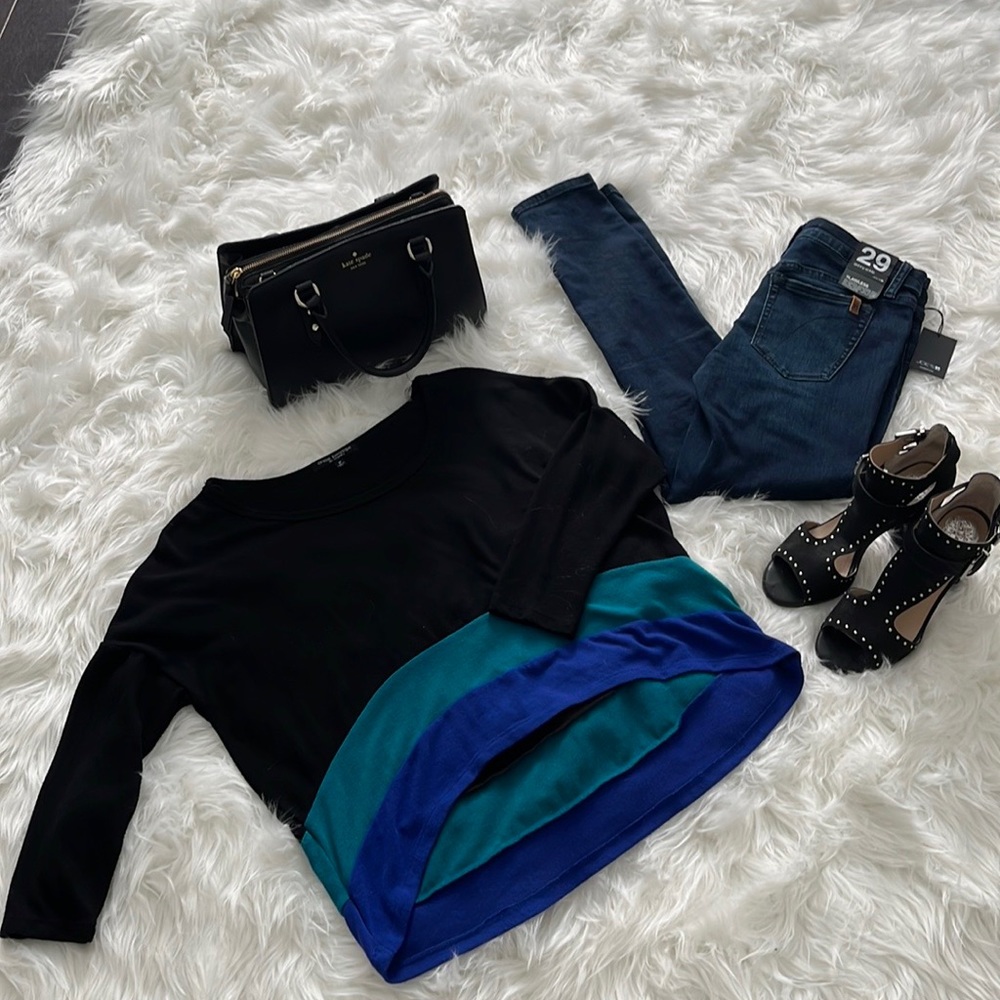 Green envelope LA Black Green and Purple Stripe Soft Jersey Hi-Low top